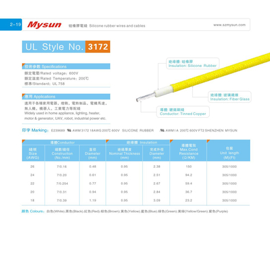 600V/200C UL758 Silicone Rubber Cables AWM3172 18AWG FT2 Home Appliance