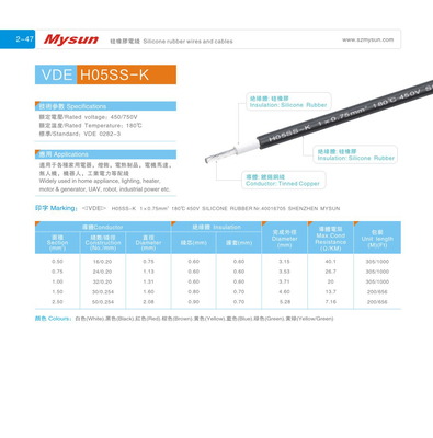VDE H05SS-K Silicone Rubber Cables Insulated Wire 450V/1800C VDE 082-3