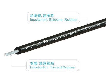 A borracha de silicone UL758 isolada prende o preto de AWM3135 18AWG 600V