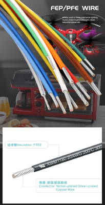 UL1180 PTFE Wire with 200°C Rated Temperature 300V Rated Voltage and Stranded Copper Conductor for Internal Wiring